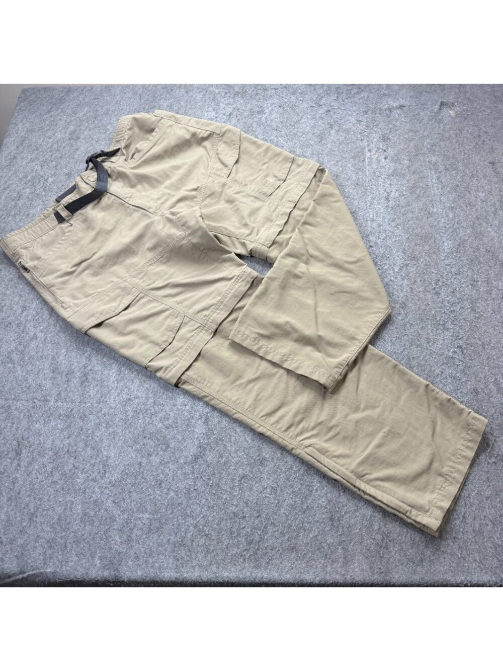The North Face Cargo Pants Men XL Beige 32" Ankle Zip Nylon Convertible Belted